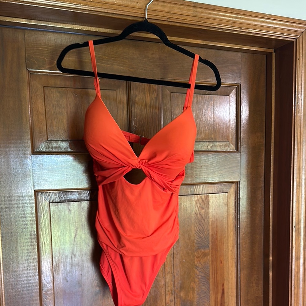 La Blanca Orange One Piece Swimsuit with Plunging V-Neck